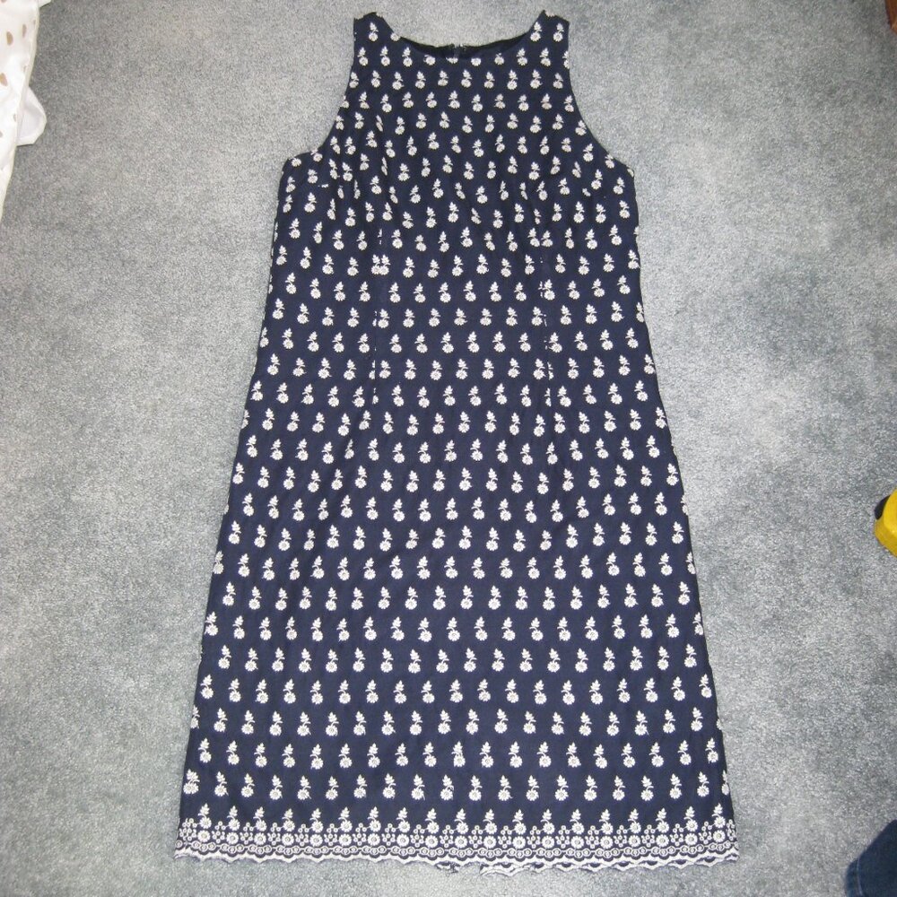 Ann Taylor Shift Business Casual Dress Navy Blue White Flowers Sleeveless size 6